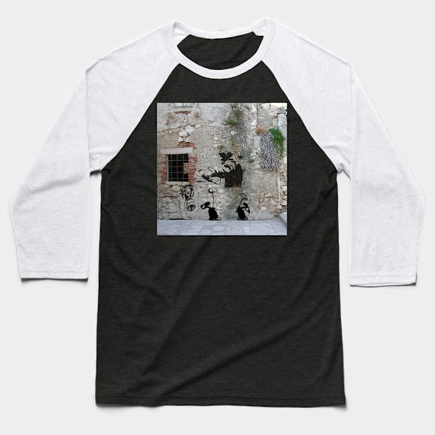 Banksy Wall Art Baseball T-Shirt by Aspectartworks